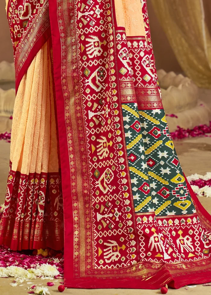 Orange Georgette Chikankari Saree