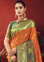 Orange Paithani Silk Saree with Patola Border