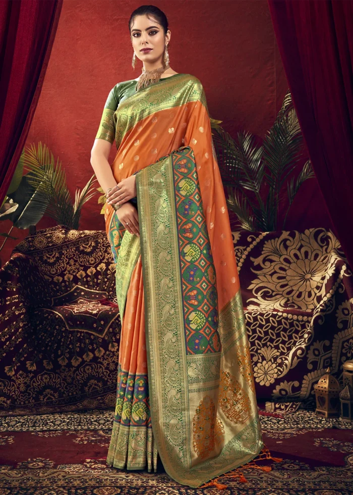 Orange Paithani Silk Saree with Patola Border