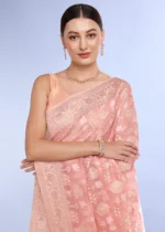 Peach Banarasi Organza Silk Saree