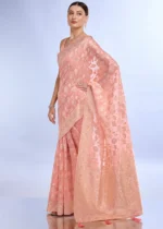 Peach Banarasi Organza Silk Saree