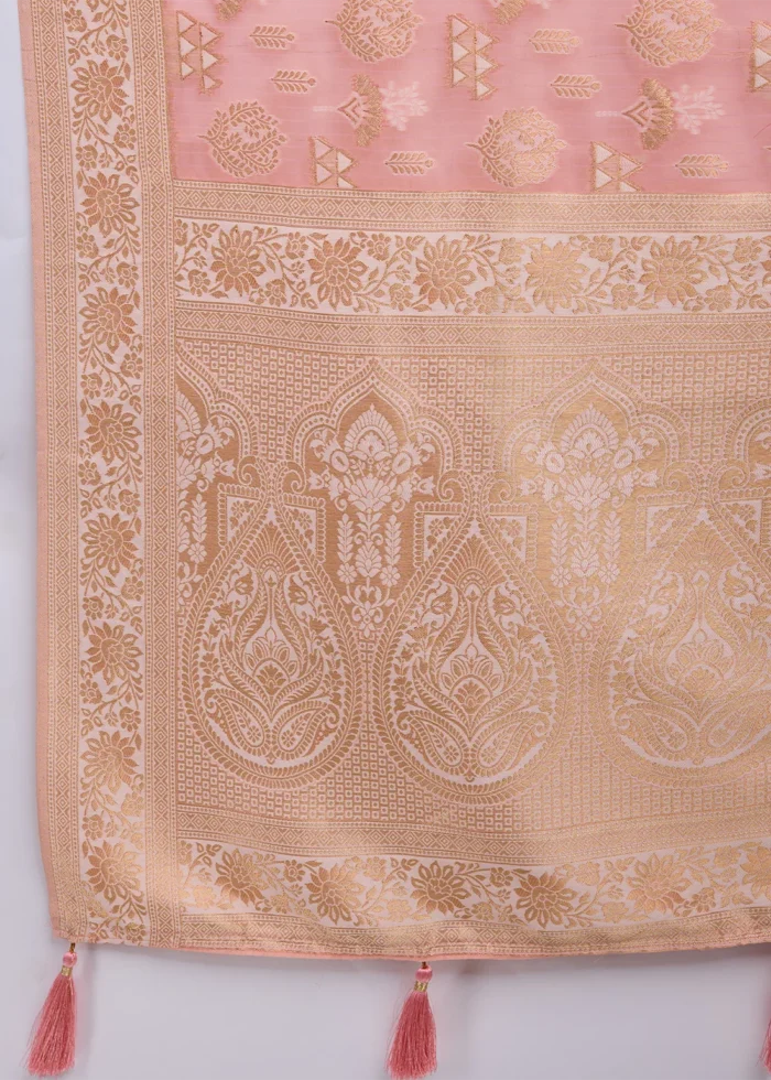 Peach Banarasi Organza Silk Saree