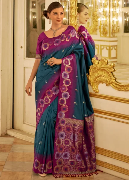 Peacock Blue Banarasi Silk Saree