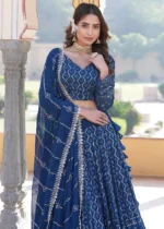 Peacock Blue Embroidered Georgette Lehenga