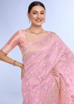 Pink Banarasi Organza Silk Saree