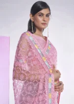 Pink Embroidered Net Saree