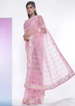 Pink Embroidered Net Saree