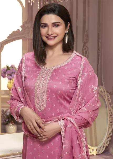 Pink Georgette Silk Printed Suit