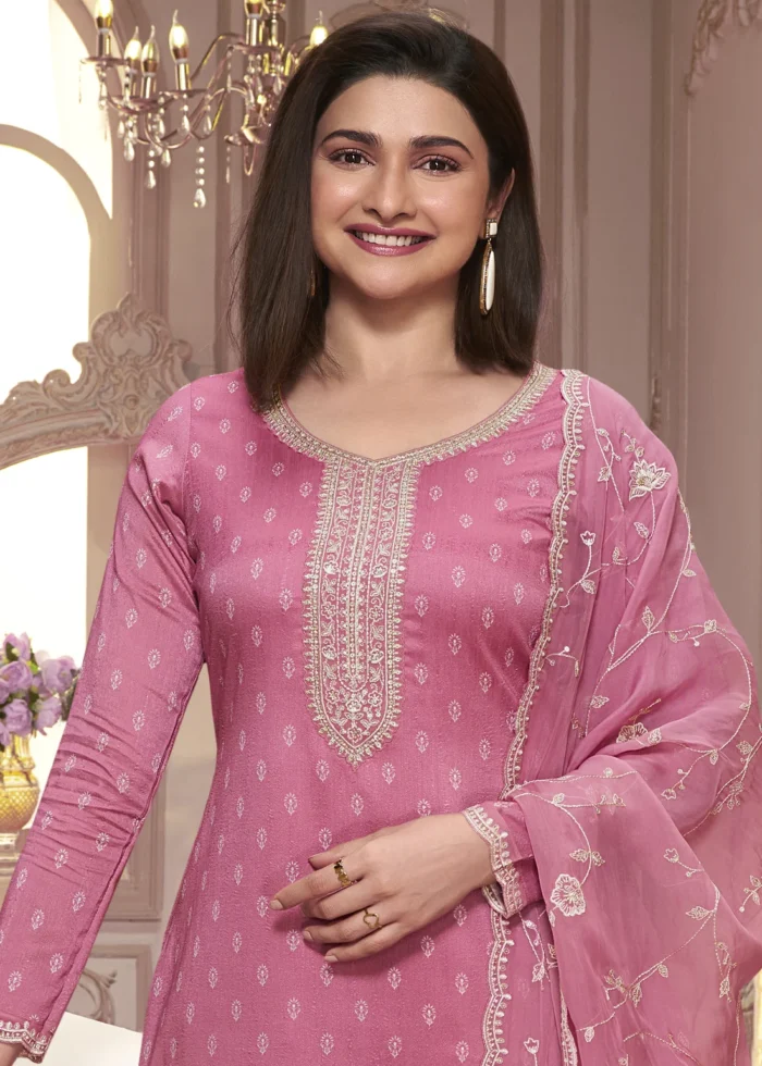 Pink Georgette Silk Printed Suit