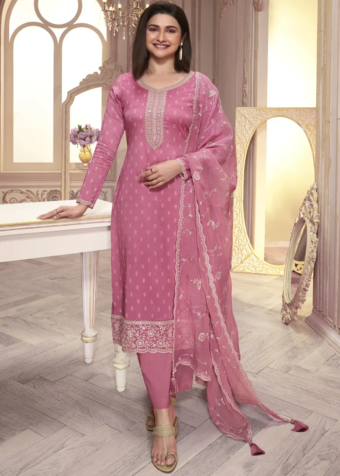 Pink Georgette Silk Printed Suit