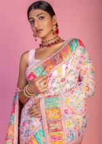 Pink Kashmiri Jamawar Pashmina Saree