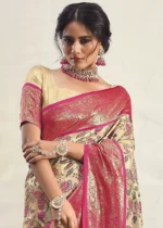 Pink and Beige Dharmavaram Silk Saree