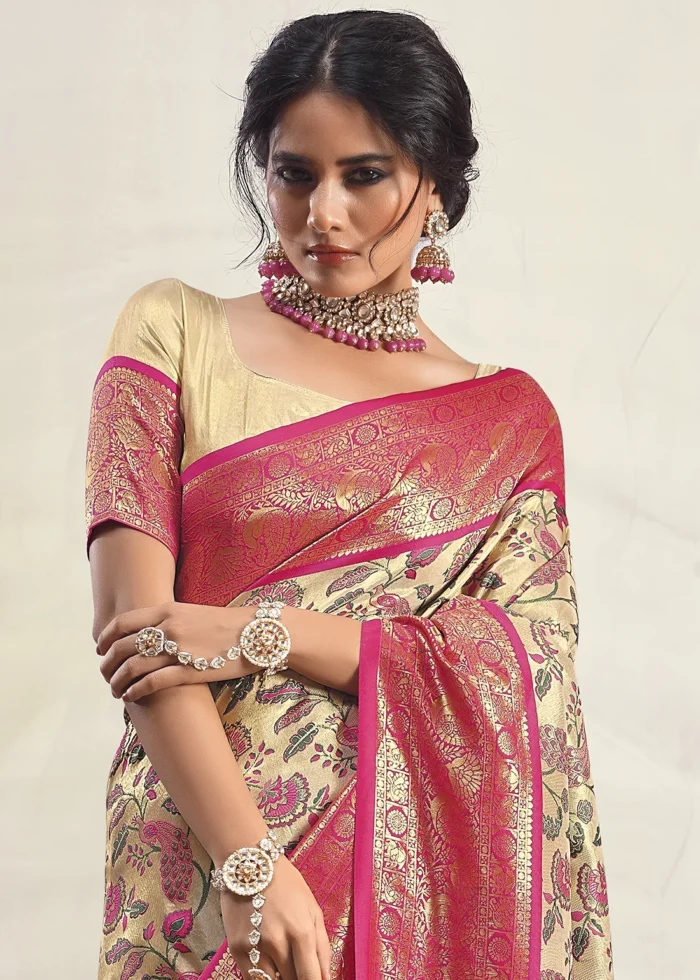 Pink and Beige Dharmavaram Silk Saree