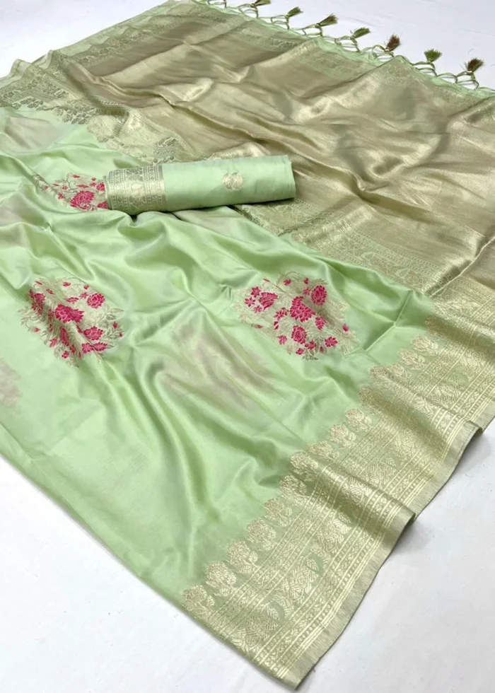 Pista Green Banarasi Katan Silk Saree