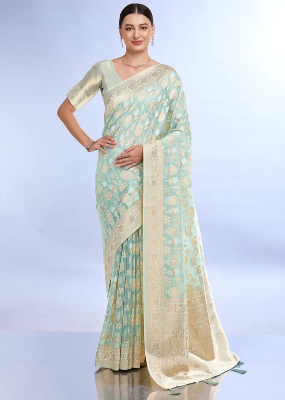 Pista Green Banarasi Organza Silk Saree