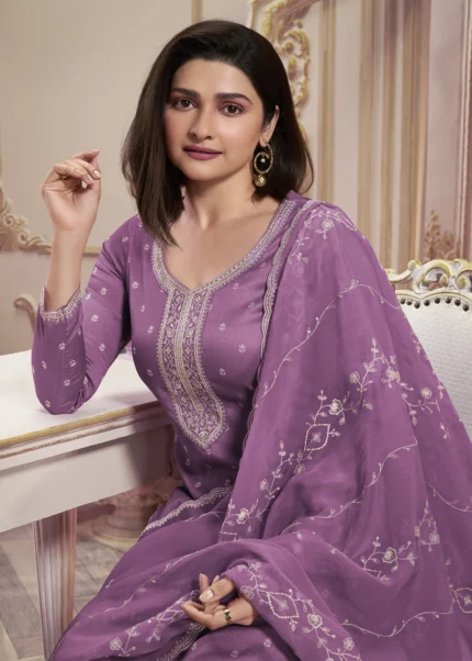 Purple Georgette Silk Printed Suit