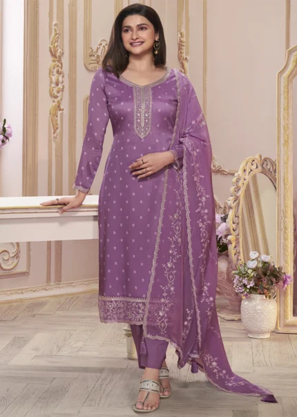 Purple Georgette Silk Printed Suit