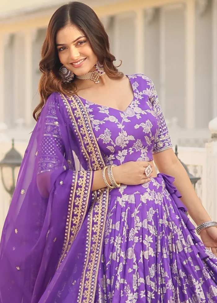 Purple Silk Lehenga Choli