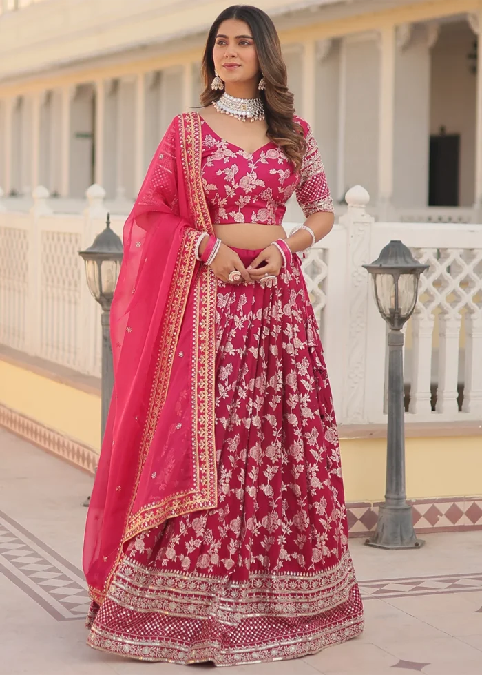 Raspberry Pink Silk Lehenga Choli