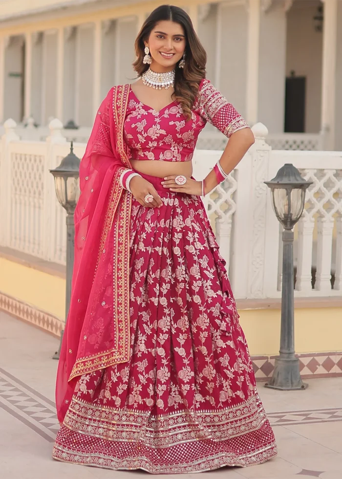 Raspberry Pink Silk Lehenga Choli