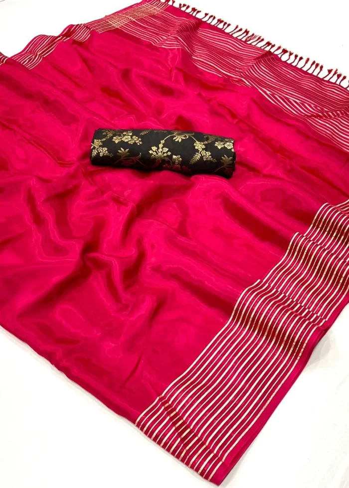 Raspberry Red Handloom Silk Saree