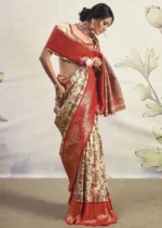 Red and Beige Dharmavaram Silk Saree