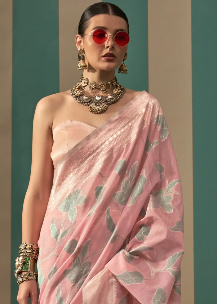 Salmon Pink Linen Saree