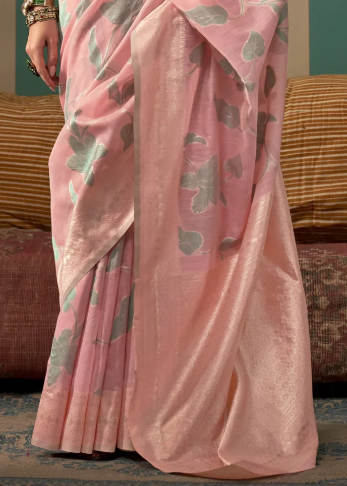 Salmon Pink Linen Saree