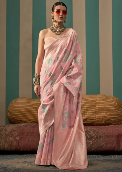 Salmon Pink Linen Saree