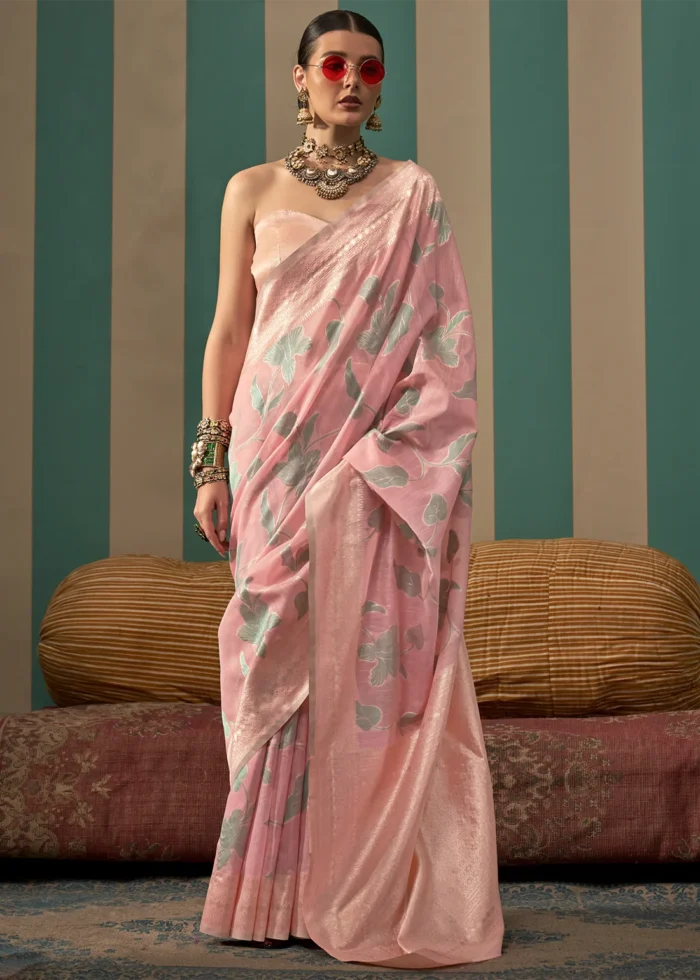 Salmon Pink Linen Saree