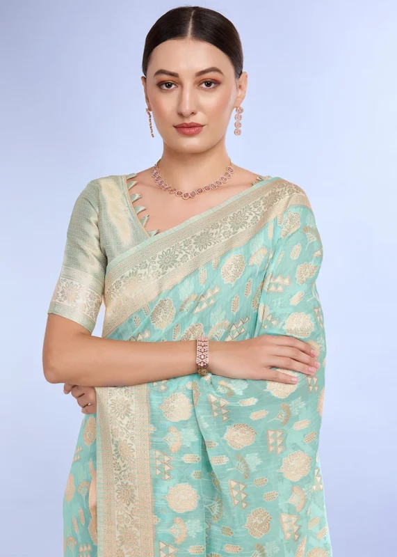 Sea Green Banarasi Organza Silk Saree