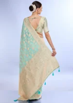 Sea Green Banarasi Organza Silk Saree