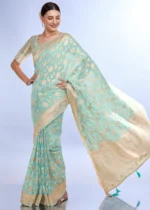 Sea Green Banarasi Organza Silk Saree