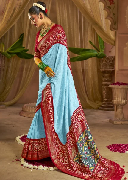 Sky Blue Georgette Chikankari Saree