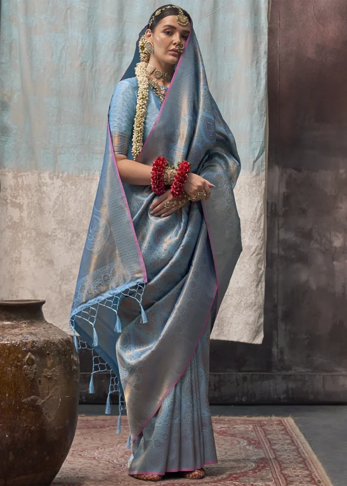 Sky Blue Kanjivaram Silk Saree