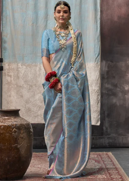 Sky Blue Kanjivaram Silk Saree