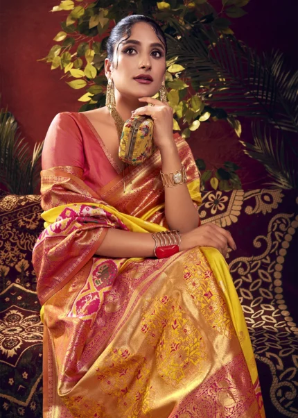 Sunny Yellow Paithani Silk Saree with Patola Border