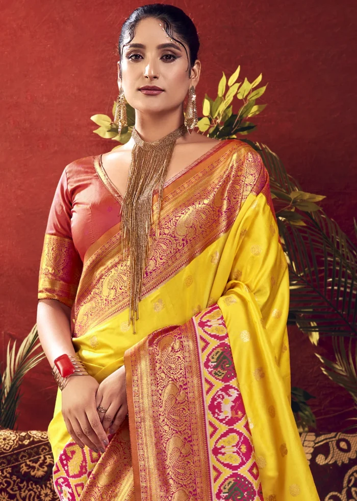 Sunny Yellow Paithani Silk Saree with Patola Border