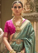 Teal Banarasi Silk Saree