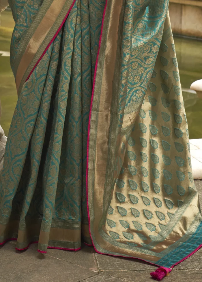 Teal Banarasi Silk Saree