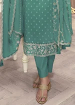 Teal Georgette Silk Printed Suit