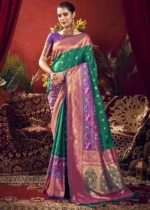 Teal Paithani Silk Saree with Patola Border