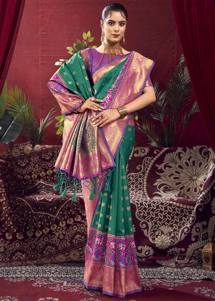 Teal Paithani Silk Saree with Patola Border