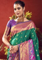 Teal Paithani Silk Saree with Patola Border