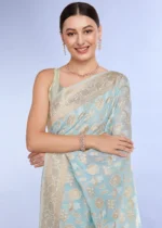 Turquoise Blue Banarasi Organza Silk Saree