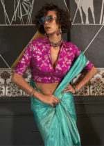 Turquoise Handloom Silk Saree