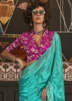 Turquoise Handloom Silk Saree