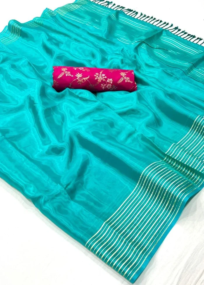 Turquoise Handloom Silk Saree