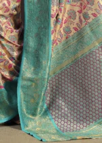 Turquoise and Beige Dharmavaram Silk Saree