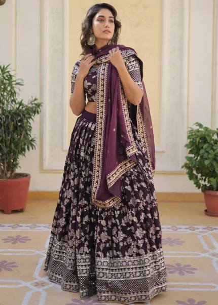 Wine Silk Lehenga Choli